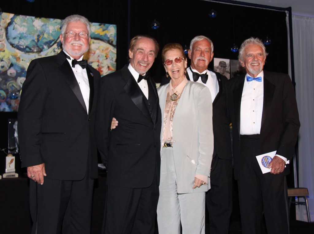 2014 inductees to the International Scuba Diving Hall of Fame included: (L-R) Dan Orr, Neil Watson, Alese and Mort Pechter, Bill Acker and Chuck Nicklin. Photo courtesy CI Dept of Tourism