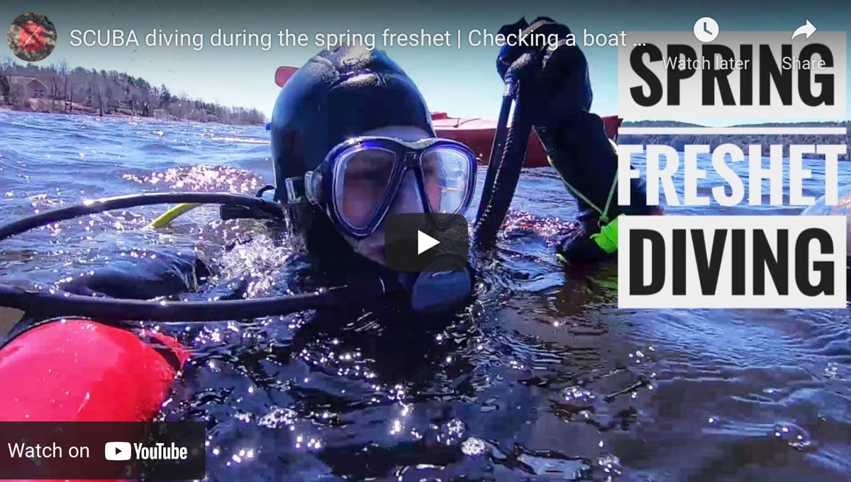 Scuba Diving During the Spring Freshet Checking a Boat Mooring in