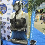 Antique scuba diving gear on display at the International Scuba Diving Hall of Fame booth at the Cayman Islands pavilion at DEMA.