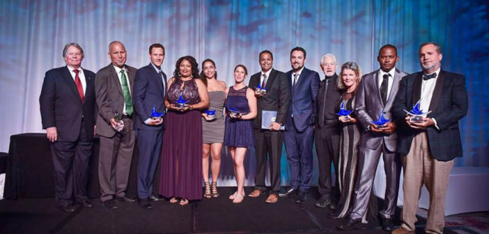 Stingray Award winners honored by the Cayman Islands Tourism Association. Peter Hillenbrand owner of the Southern Cross Club and winner of the Lifetime Achievement Award is on the far right.
