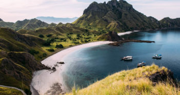 Landscape view from the top of Padar island in Komodo islands, Flores, Indonesia.