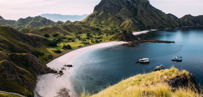 Landscape view from the top of Padar island in Komodo islands, Flores, Indonesia.