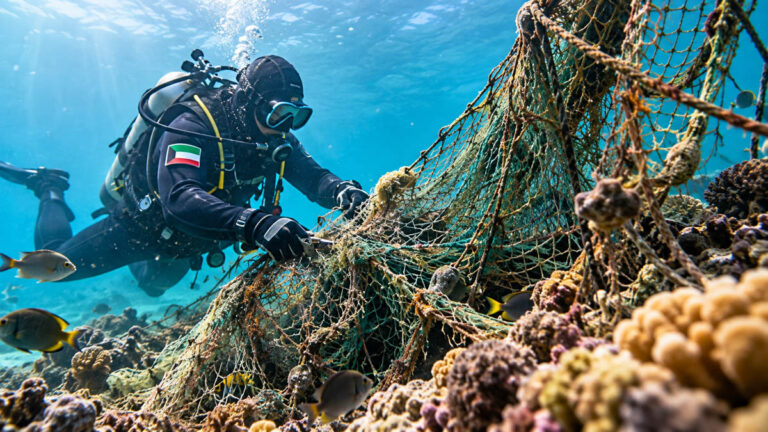 Kuwait Dive Team Removes Quarter-Ton of Ghost Nets From Coral Reef Kuwait Ghost Net Retrieval